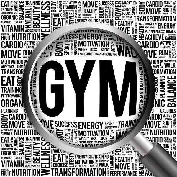 GYM word cloud with magnifying glass — Stock Photo, Image