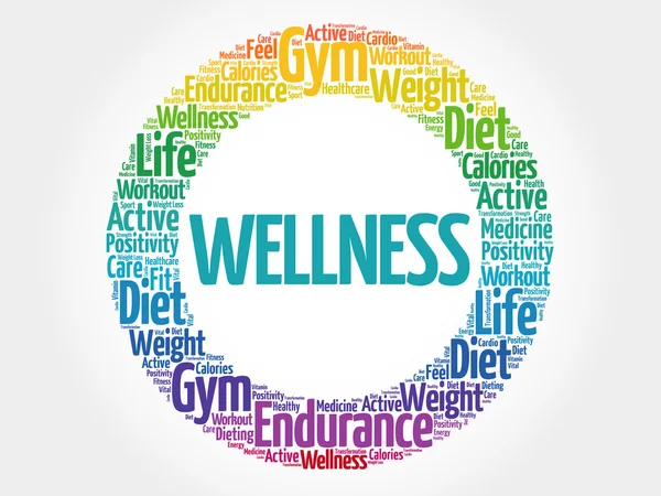 Wellness cirkel stämpel word cloud — Stock vektor