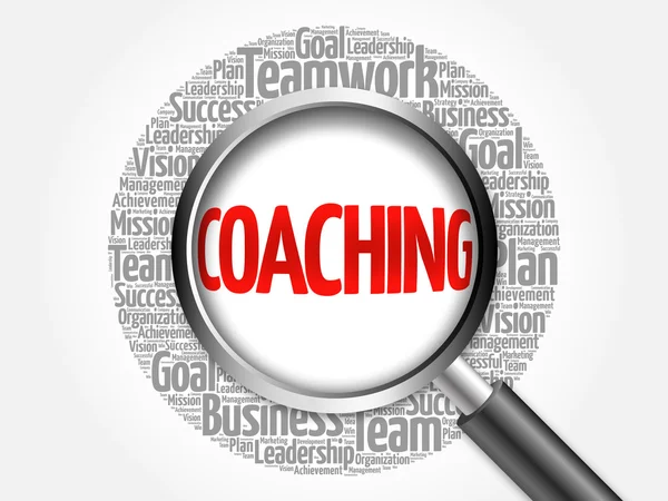 Coaching word cloud with magnifying glass — Stock Photo, Image