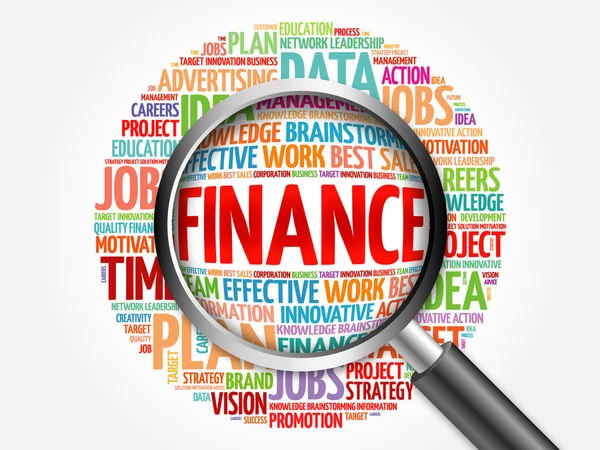FINANCE word cloud with magnifying glass — Stock Photo, Image