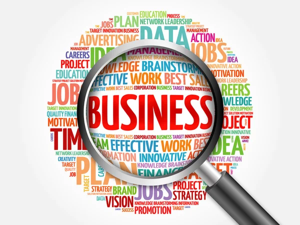 BUSINESS word cloud with magnifying glass — Stock Photo, Image
