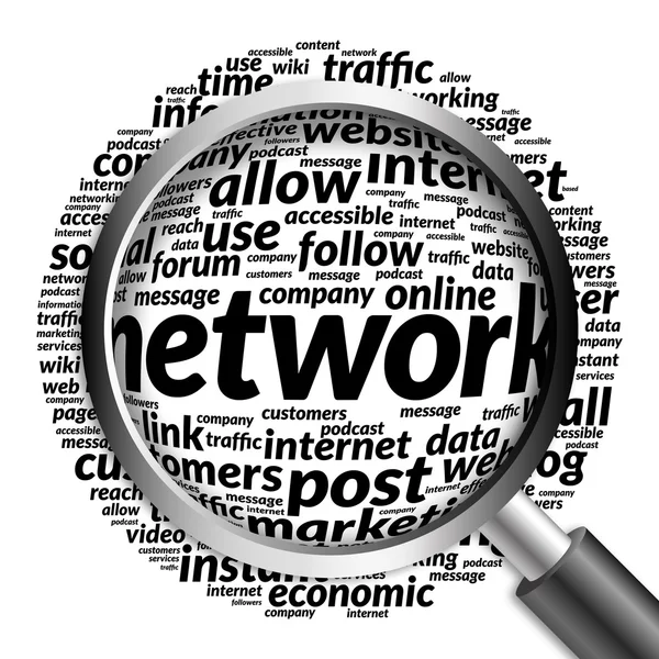 NETWORK word cloud with magnifying glass — Stock Photo, Image