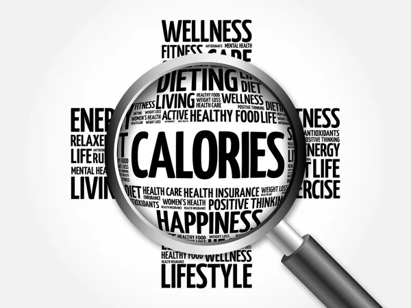 CALORIES word cloud with magnifying glass — Stock Photo, Image