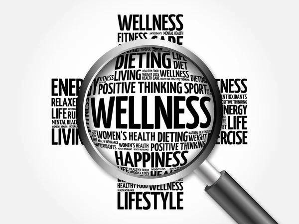 WELLNESS word cloud with magnifying glass — Stock Photo, Image