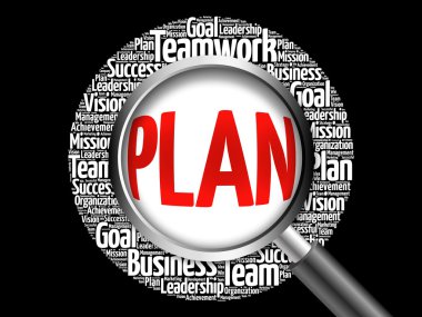 Kelime bulutu büyüteç ile planı