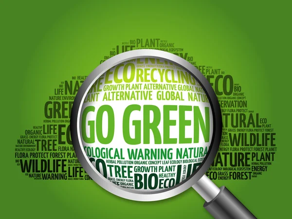 Go Green word cloud with magnifying glass — Stock Photo, Image