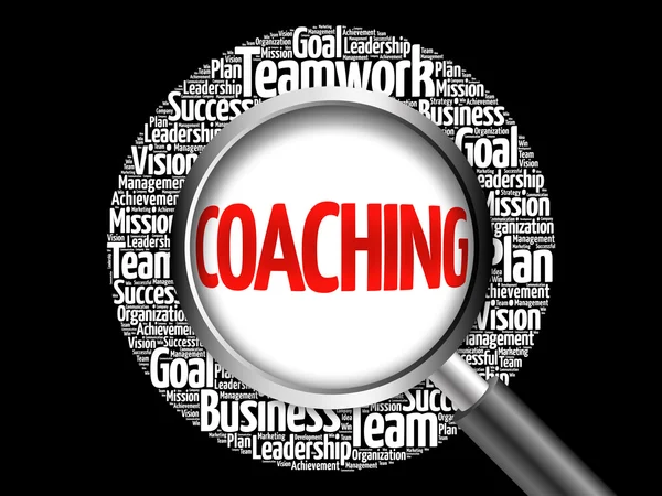 Coaching word cloud with magnifying glass — Stock Photo, Image