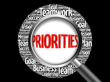 Büyüteç ile öncelikleri kelime bulutu