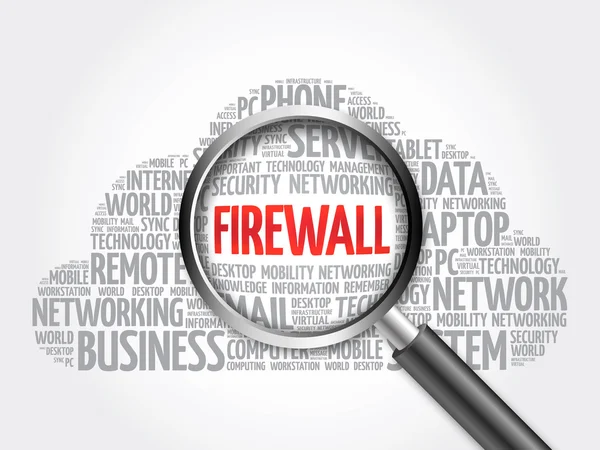 Хмара слова FIREWALL зі збільшувальним склом — стокове фото