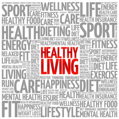 Sağlıklı yaşam kelime bulutu arka plan