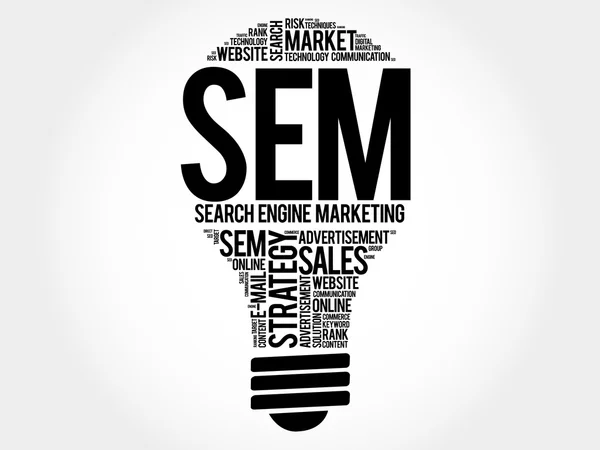 Bombilla SEM (Search Engine Marketing) — Archivo Imágenes Vectoriales