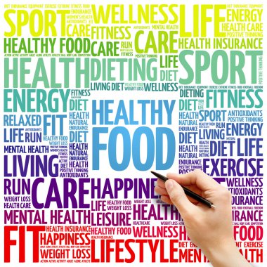 Sağlıklı gıda word bulut arka plan