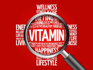 Büyüteç ile vitamin kelime bulutu