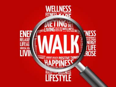 Kelime bulutu büyüteç ile yürümek