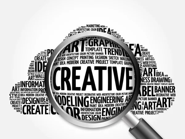 CREATIVE word cloud with magnifying glass — Stock Photo, Image