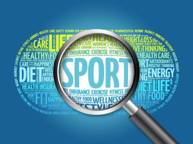 Büyüteç ile spor kelime bulutu