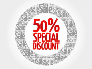 % 50 özel indirim kelime bulutu