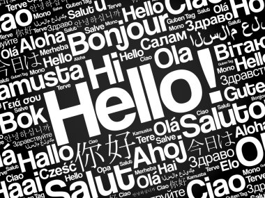 Hello word cloud in different languages clipart