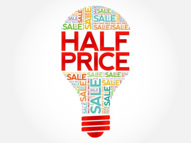 Yarı fiyat Satılık ampul kelime bulutu