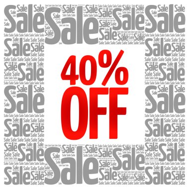 % 40 indirimli kelime bulutu, iş konsepti geçmişi