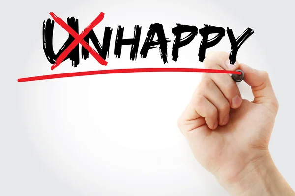 Η λέξη Unhappy καταντήσει Happy — Φωτογραφία Αρχείου