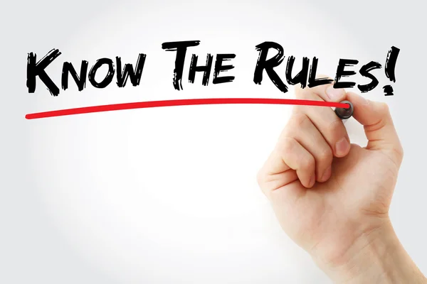 Escrita à mão Conheça as regras com marcador vermelho — Fotografia de Stock