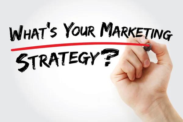 Hand writing What's Your Marketing Strategy — Stock Photo, Image