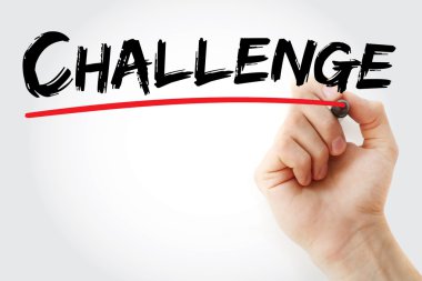 Kırmızı marker ile meydan okuma yazma el