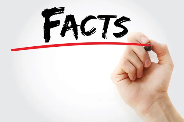 Hand writing Facts with red marker — Stock Photo, Image