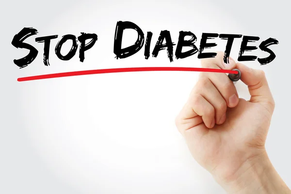 Handschrift stoppt Diabetes mit Marker — Stockfoto
