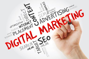 Dijital pazarlama kelime bulutu yazma el