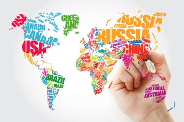 Dünya Haritası tipografi kelime bulutu