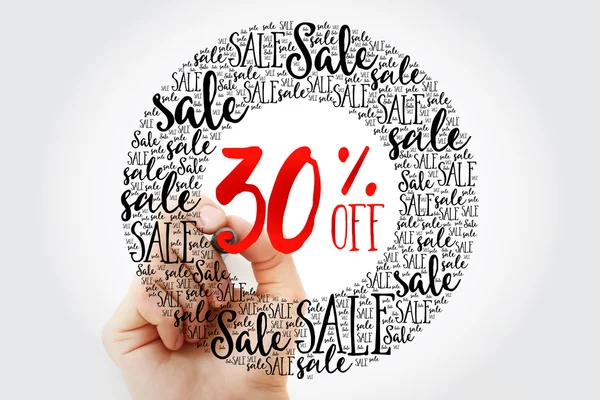 Hand writing 30% OFF sale circle word cloud