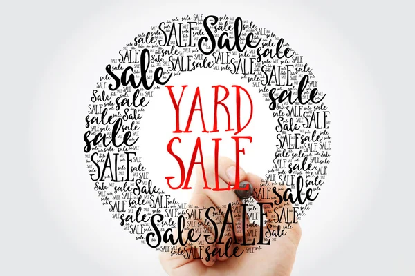 Hand writing YARD SALE circle word cloud — Stock Photo, Image