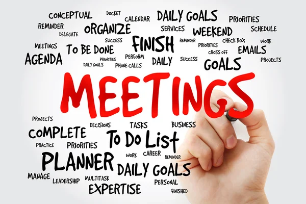 Hand writing MEETINGS word cloud — Stock Photo, Image