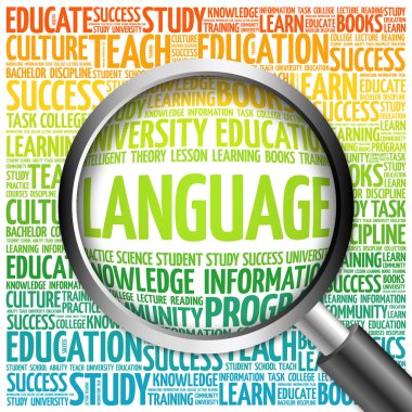 Büyüteç ile dil kelime bulutu