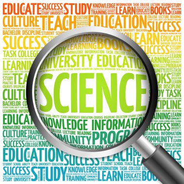 Bilim word cloud büyüteç ile