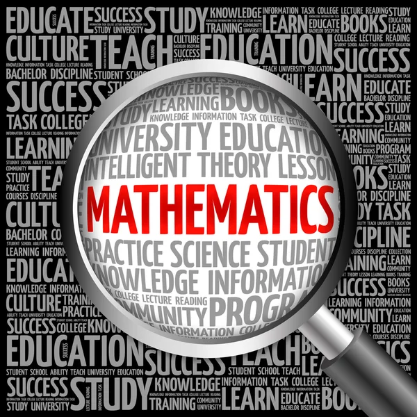 Matematica parola nube con lente d'ingrandimento — Foto Stock