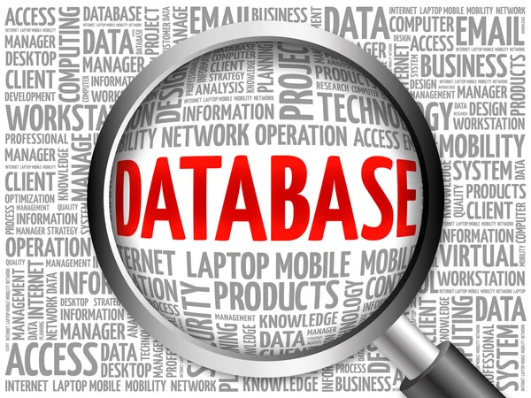 Database word cloud met Vergrootglas — Stockfoto