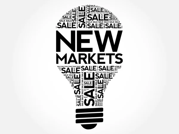 Nové trhy žárovka slovo mrak — Stockový vektor