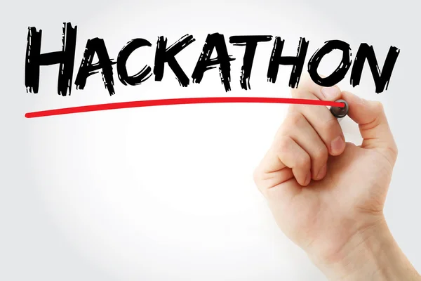 Hand schrijven Hackathon met marker — Stockfoto