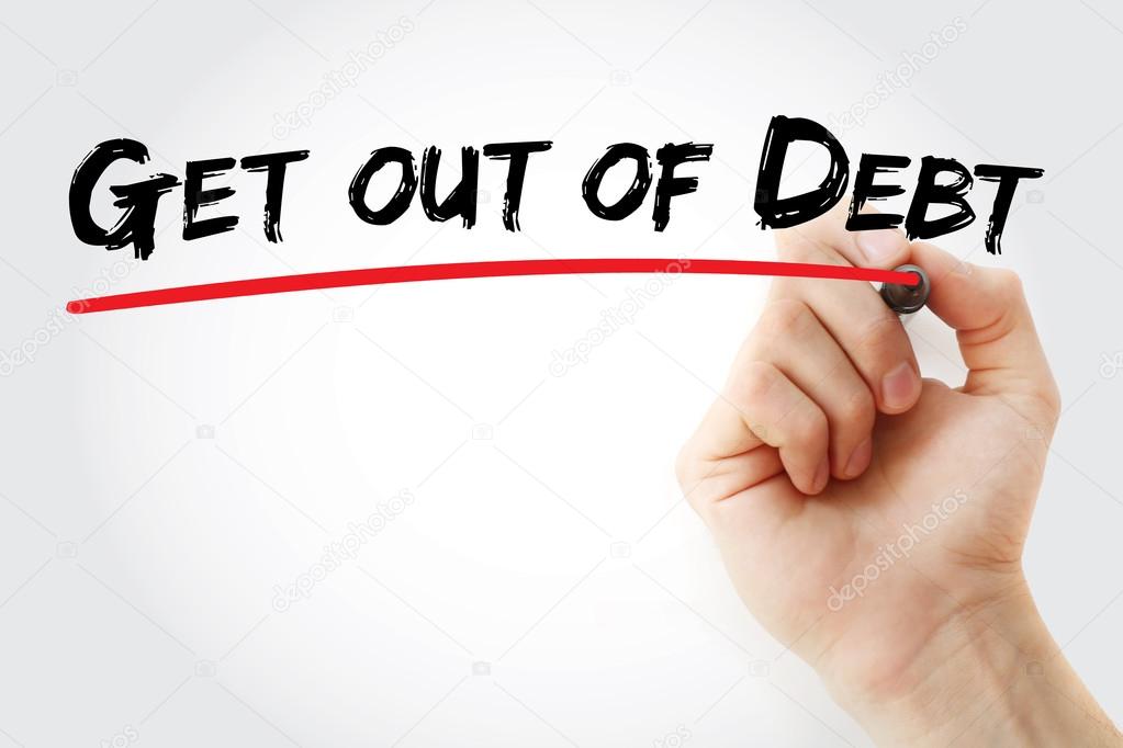 Hand writing Get out of Debt with marker