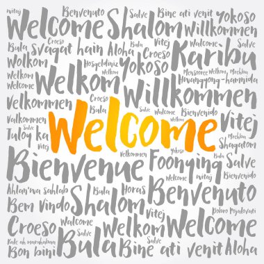 Farklı dillerde kelime bulutu, kavramsal arka plan hoş geldiniz