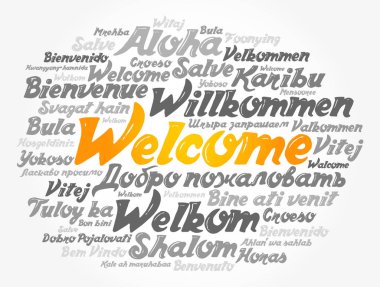Farklı dillerde kelime bulutu, kavramsal arka plan hoş geldiniz