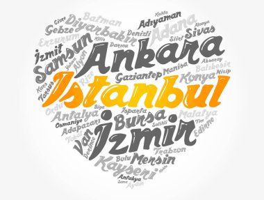 Türkiye 'de şehirler listesi ve kavram geçmişi ile kalp sözcükleri bulutu