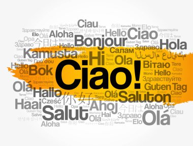 Çav (İtalyanca Merhaba) Dünyanın farklı dillerinde kelime bulutu, arka plan konsepti