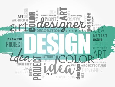 Tasarım kelime bulutu kolaj, yaratıcı iş kavramı