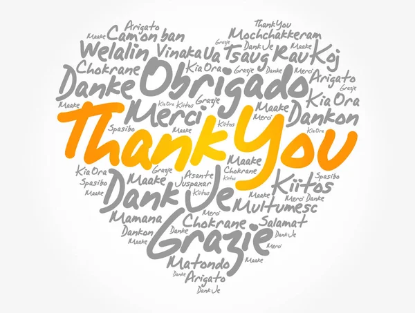 Thank You Love Heart Word Cloud Dans Différentes Langues Fond — Image vectorielle