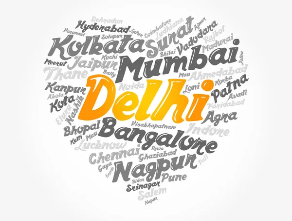 Lista Ciudades Pueblos India Compuestos Forma Corazón Signo Amor Collage — Archivo Imágenes Vectoriales