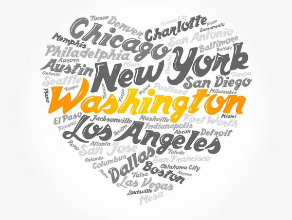 List Cities Towns Usa Composed Love Sign Heart Shape Word — Stock Vector